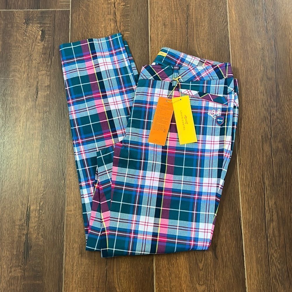 Louis Castel Paris Golf Pants in Olive and Red. plaid. Size 75. US 8